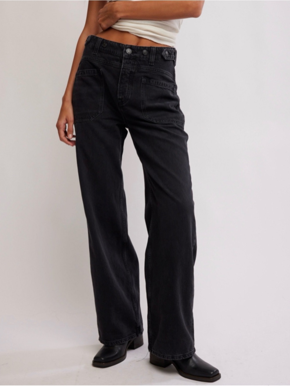 We The Free Jeans Palmer Cuffed Wide Leg Women's size 28 in Dark Gray